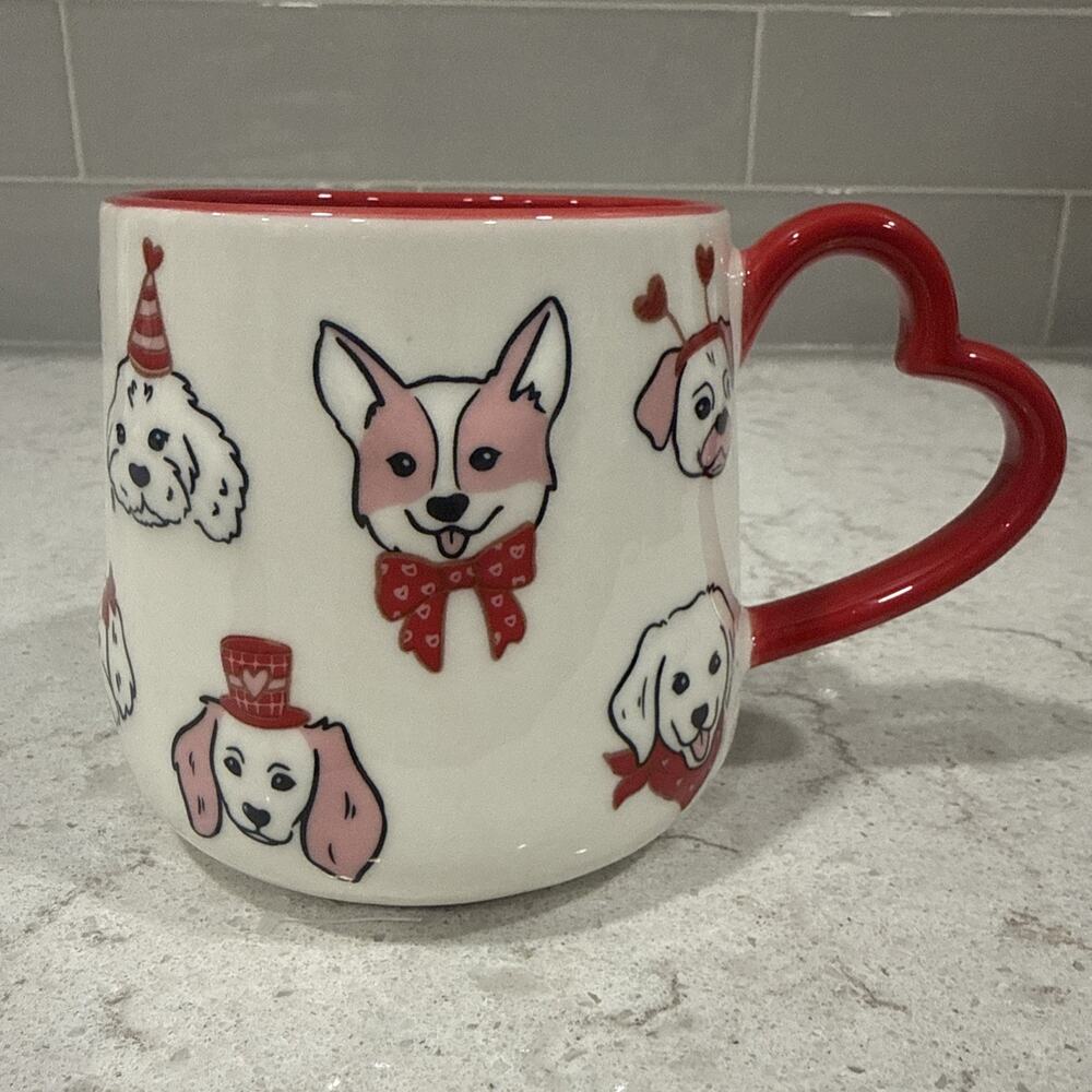 DOGS 3D Love Heart Shaped Handle Ceramic 20-oz Dog Mug Corgi Doodle Husky Pug